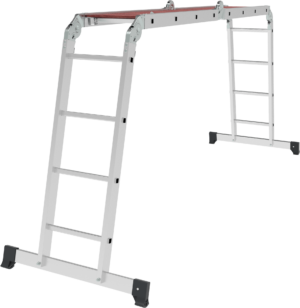 Алюминиевая четырёхсекционная шарнирная лестница-трансформер с помостом