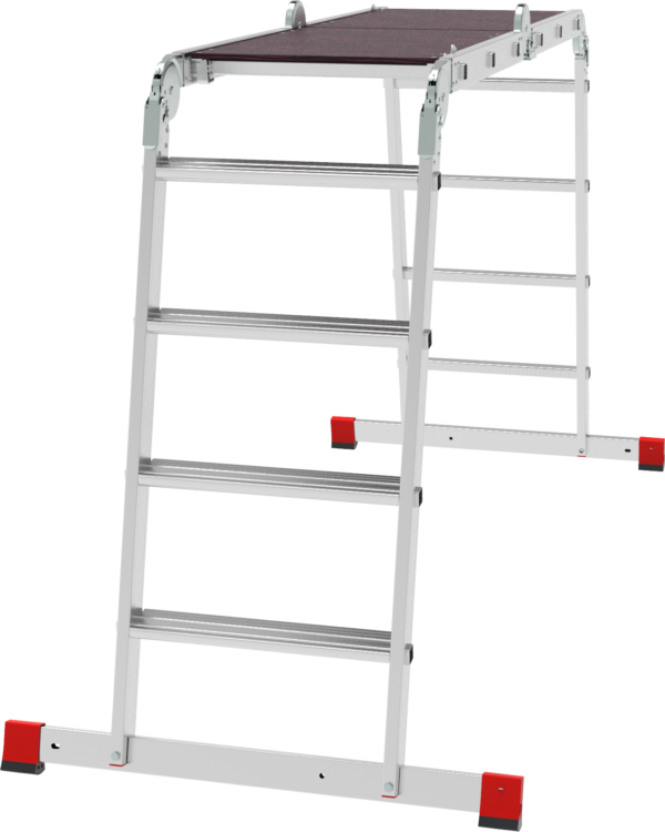 Профессиональная алюминиевая лестница-трансформер с развальцованными ступенями и помостом