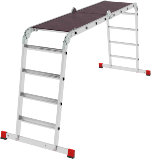 Профессиональная алюминиевая лестница-трансформер с развальцованными ступенями и помостом