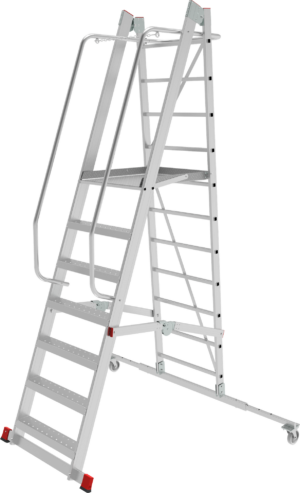 Профессиональная передвижная складная лестница-стремянка с платформой и телескопической траверсой NV3541 артикул 3541107